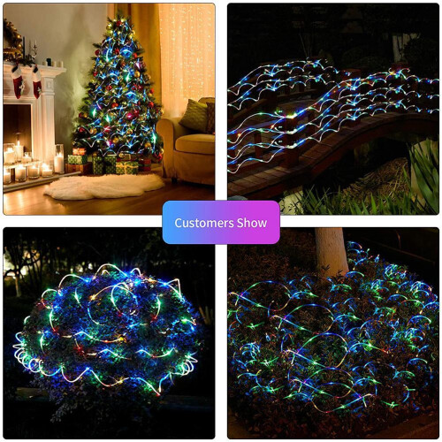 40Ft Solar Rope Lights 100 LEDs 8 Modes Waterproof Color Changing String