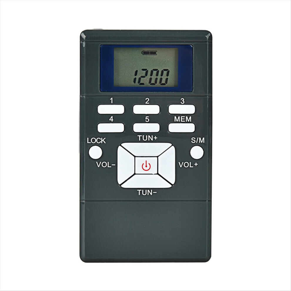Grey Mini Stereo Fm Radio 1.2 Inch Digital Clock Receiver For Simultaneous Interpretation Clip-On Earphone Gym