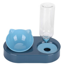 Dog Food And Water Dispenser Automatic Water Bottle Feeder Double Cat Bowls Food Bowl Set For Small Or Medium Dogs Blue