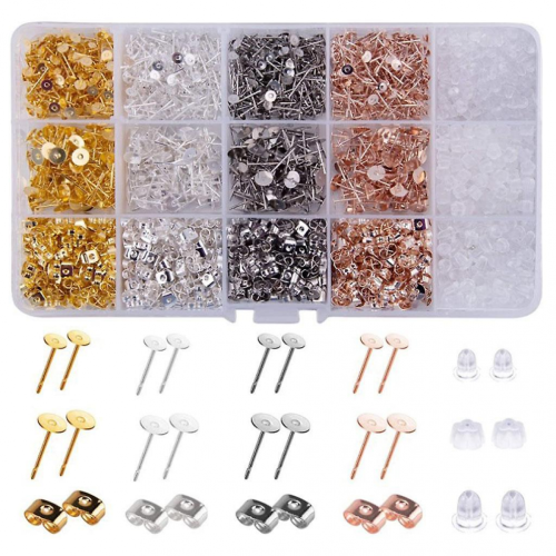 2600pcs 4mm/6mm Metal Earring Pad Stud Posts DIY Earring Making Supplies