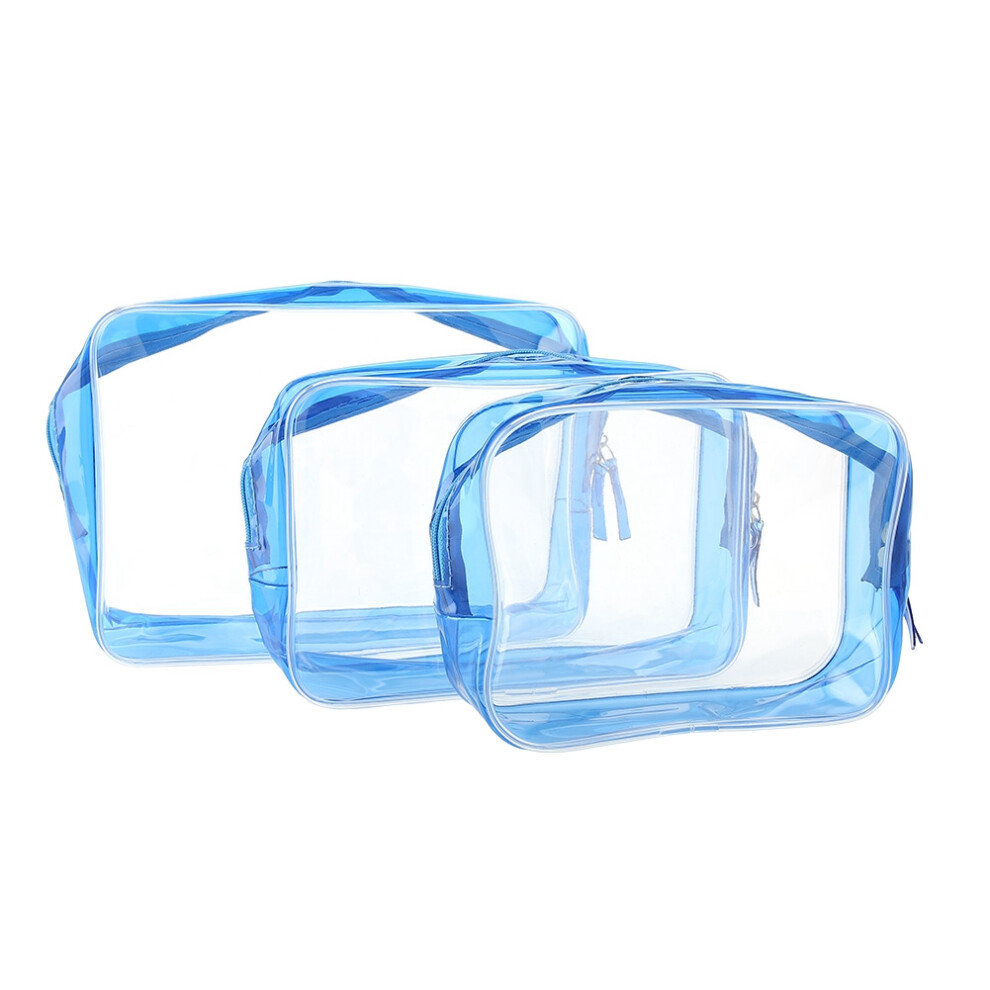 Clear Toiletry Bag TSA Approved Waterproof PVC Travel Cosmetic Bag Set Transparent Design Sturdy Zipper Reusable Bigger Top Opening Compact Lightweig