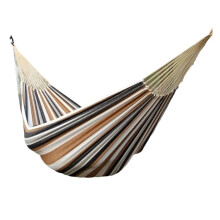 Camping Hammock Double Canvas AntiRollover Outdoor Swing with Curved Wooden Poles Coffee 260x150cm