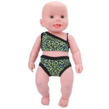 Leopard-Print Baby-Doll-Schwimmanzug mit Haarclip für 18-Zoll-Puppen