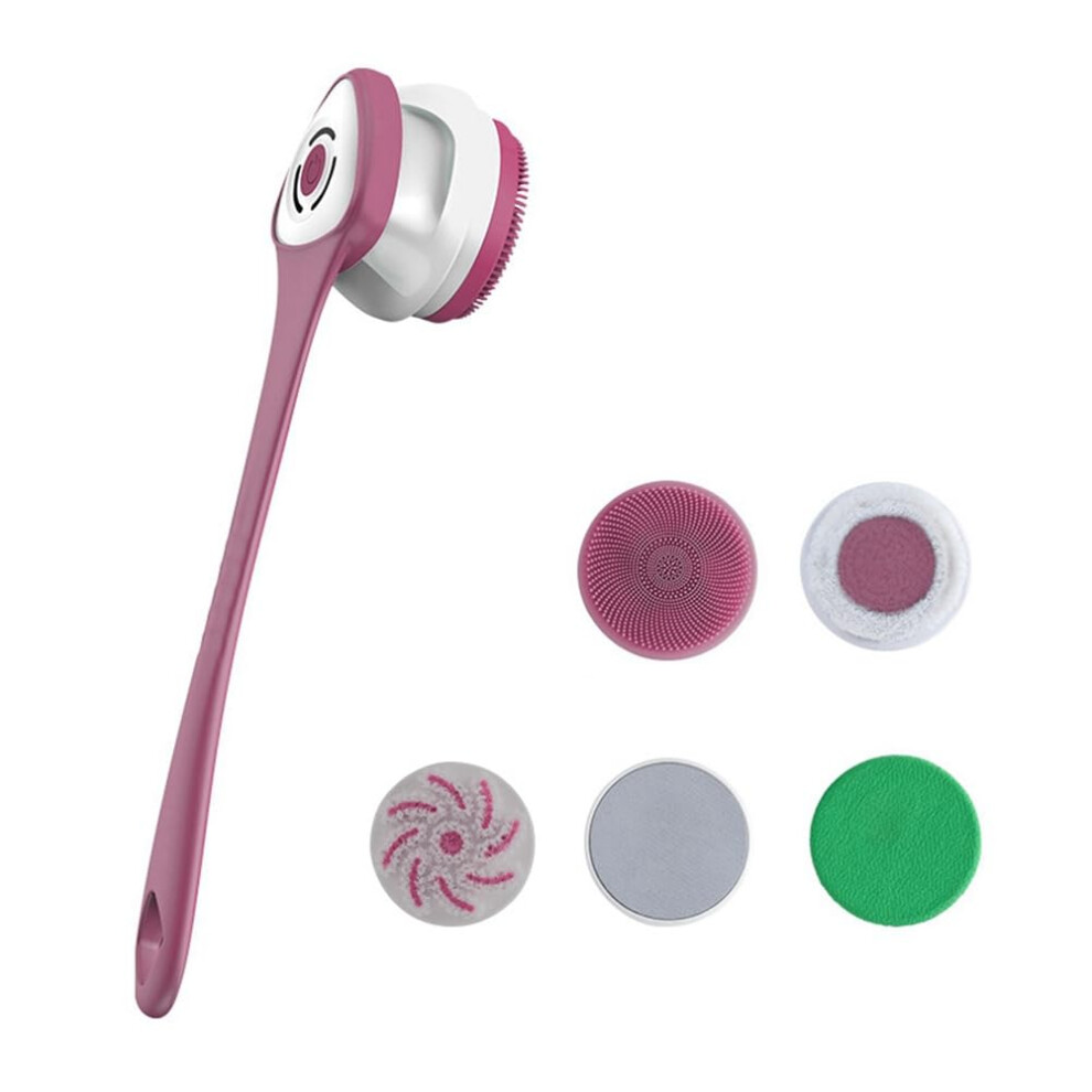 5in1 Rechargeable Electric Shower Brush Set Long Handle Silicone Back Scrubber For Bath Body Cleaning And Massage