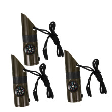 3pcs MultiFunctional Survival Whistle With LED Flashlight And Compass, Camping Hiking Rescue Gear, Military Green