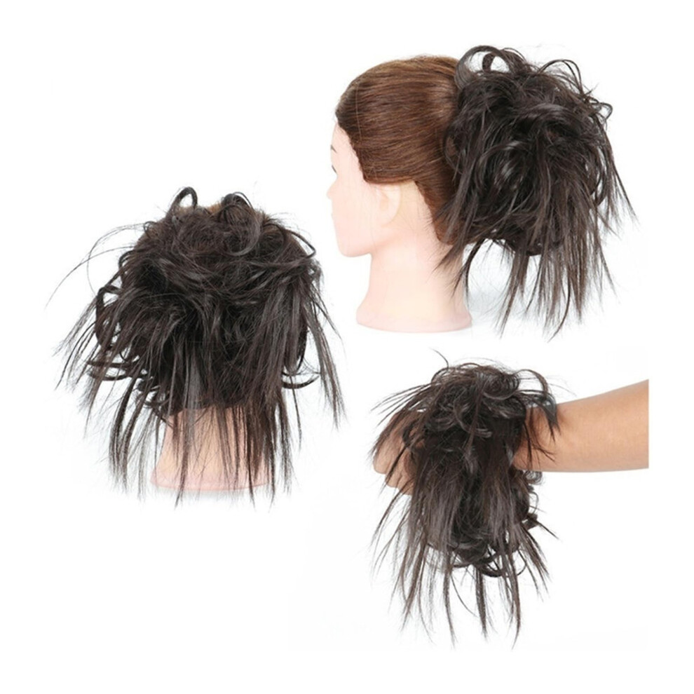 Unisex Bun Hair Piece, Synthetic Ponytail Extensions, Tousled Updo Messy Bun, Straight And Curly Mix, Color Q17 4A