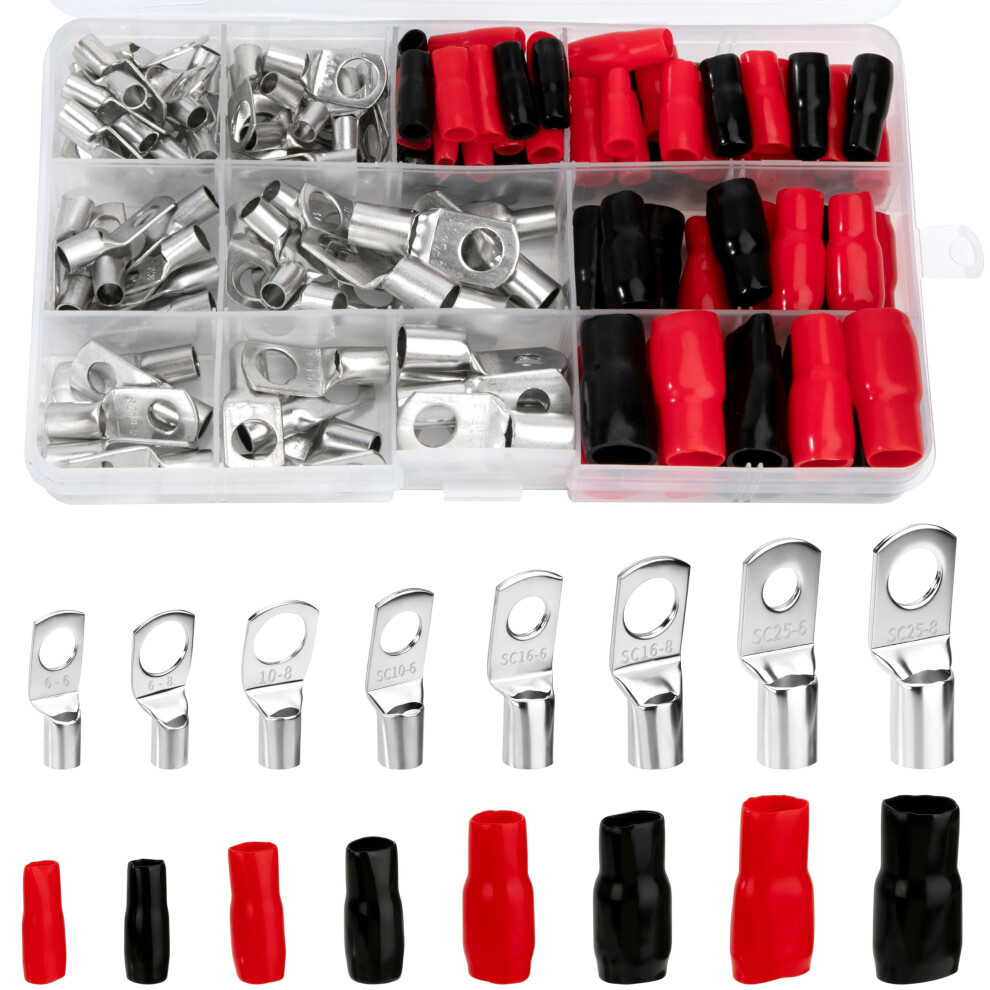 Cable Lugs Set Tinplated Copper Ring Terminals Sc Crimp Kit With Heat Shrink Tube 120Pcs 9094768758380