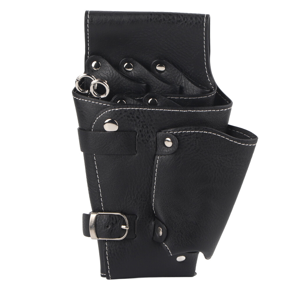 Stylish Hairdresser Waist Bag, Durable PU Leather Scissor Holder with Adjustable Waist Belt, Compact Lightweight Design with Multiple Pockets for Hai