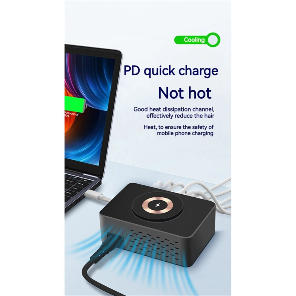 140W 8 Port USB Charger with 15W Magnetic Wireless Charging PD 100W QC 3.0 Station for Laptop Phone EU Plug