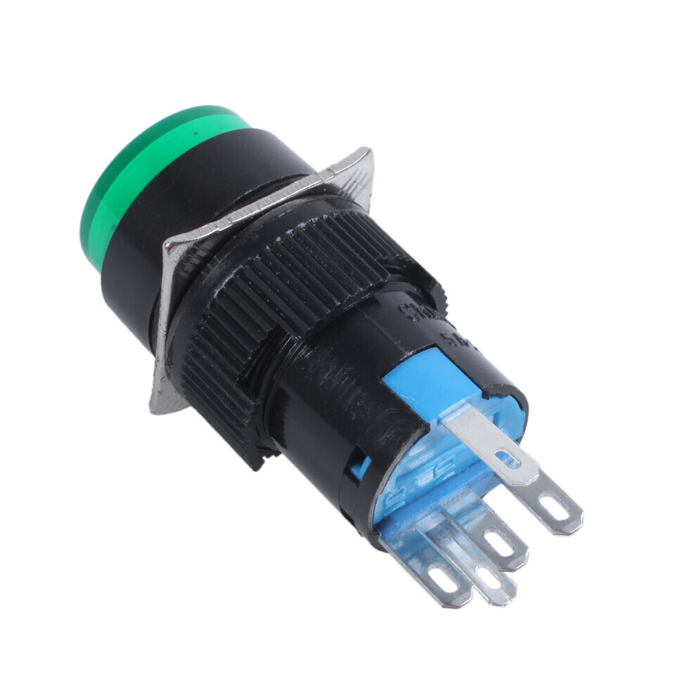 Green Ac 250V 5A Spdt 1No 1Nc 5 Pins Latching Push Button Switch W 220V Led Lamp