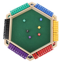 Tischspiel Shut The Box für 6 Personen, aus Holz, mit 6 farbigen Seiten, 12 Würfeln