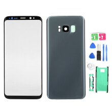 Korkealaatuinen lasinvaihto Samsung Galaxy S8:lle, iskunkestävä suoja nestemäisellä silikonipuskurilla, sisältää valmiiksi leikatun teipin
