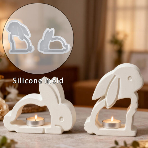 2Pcs Practical Silicone Hollow Rabbit Mold for DIY Candle-2 2