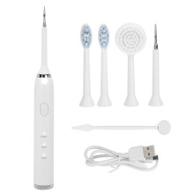 Irrigador oral leve com cabeça de escova facial, espelho bucal, luz LED integrada, três velocidades, cabeças substituíveis, dispositivo de