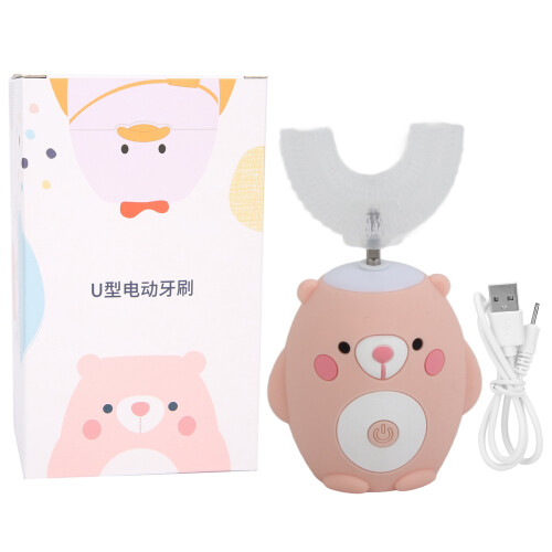 Automatic U Shaped Pink Electric Toothbrush for Kids Cartoon Bear Pattern 1