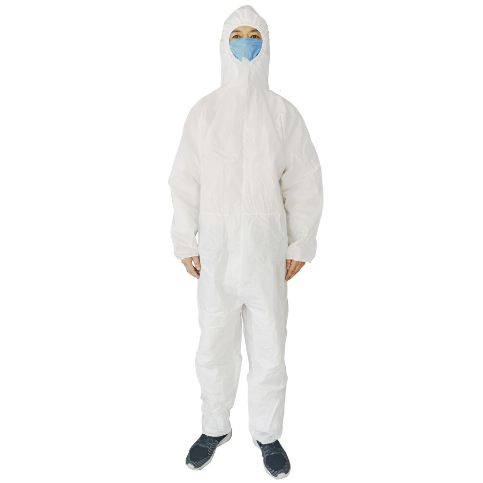 Light Disposable Paint Suit With Hood Elastic Wrists Front Zip Closure For Multiple Application Protection From Dirt And Liquid Splashes