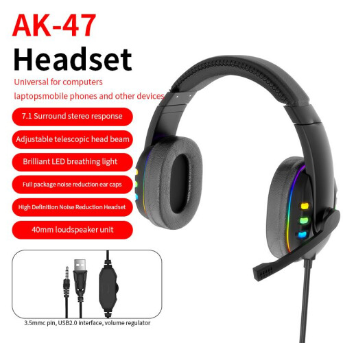 Ακουστικά παιχνιδιών Over Ear με εικονικό ήχο surround 7.1, δυναμικό φωτισμό RGB, πτυσσόμενο 1