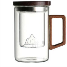 Glass Tea Cup with Infuser and Lid, 950ml Large Borosilicate Tea Mug with Wooden Handle, Heat Resistant for Loose Leaf Tea