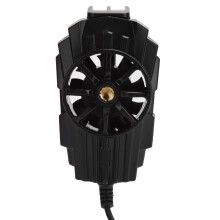 Cooler para celular gamer com duas turbinas para dissipação rápida de calor, ideal para longas sessões de jogo, e efeito de luz RGB para