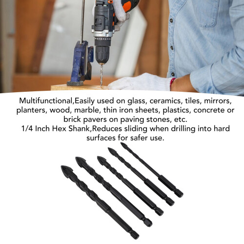 5PCS Masonry Drill Bits Set 1/4 Inch Hex Carbide Cemented 2