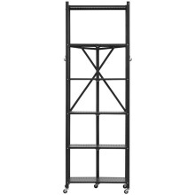 Vouwbare Mobiele Plank-Duoku-6 Niveaus-Vouwbare Plank met Wielen-61x30x183 cm-Robuste Metaal-Statische Belasting 340 kg-Zwart