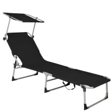Silla larga - SPRINGOS - Plegable con parasol - 188 x 57 cm - Metal - Negro