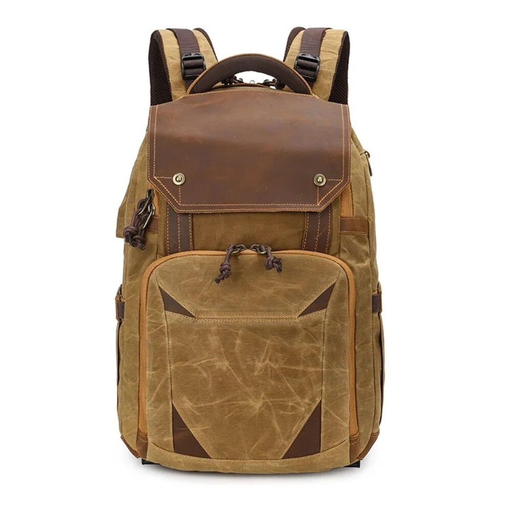 Camera Bag Waterproof Retro Batik Canvas Leather Backpack With Usb Port Fits 15.4 Inch Laptop Photography Travel Yellow 9199774947923