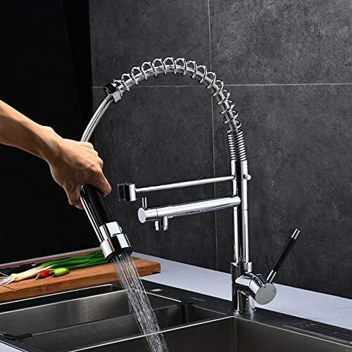 All Copper MultiFunction Spring Dish Faucet Hot and Cold Single Hole Rotating Pull Kitchen Faucet 1