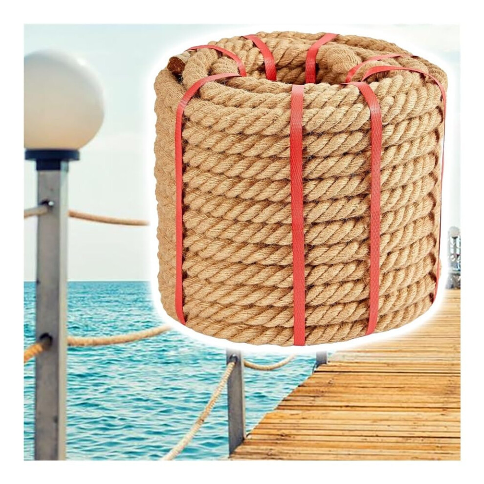 Natural Jute And Manila Rope 26Mm For Dock Railing, Tug Of War, Hammock, Swing, 20M Weatherresistant 9199774506960