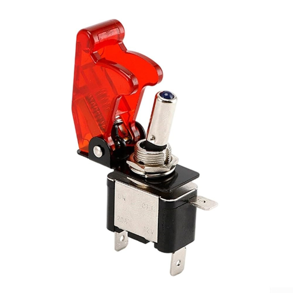 12V 20A Spst Toggle Rocker Switch With Safety Cover, 2 Pin For Automotive Marine Use Red 9199774507141
