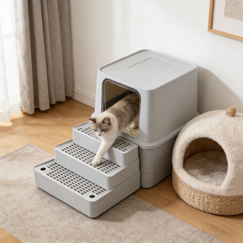 Permanent ABS Multiple Puss Waste Box Step Against-Light Grey 2