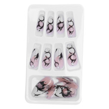 Faux ongles carrés à pression, courts et moyens, couverture complète, motif feuilles, réutilisables, en acrylique, lime à ongles en céramique