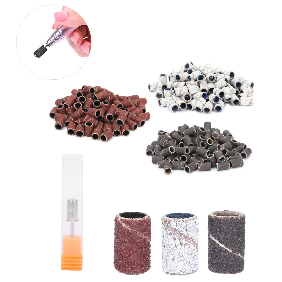 300pcs Nail Sanding Bands 80# 120# 180# with Shaft, Manicure & Pedicure Tool