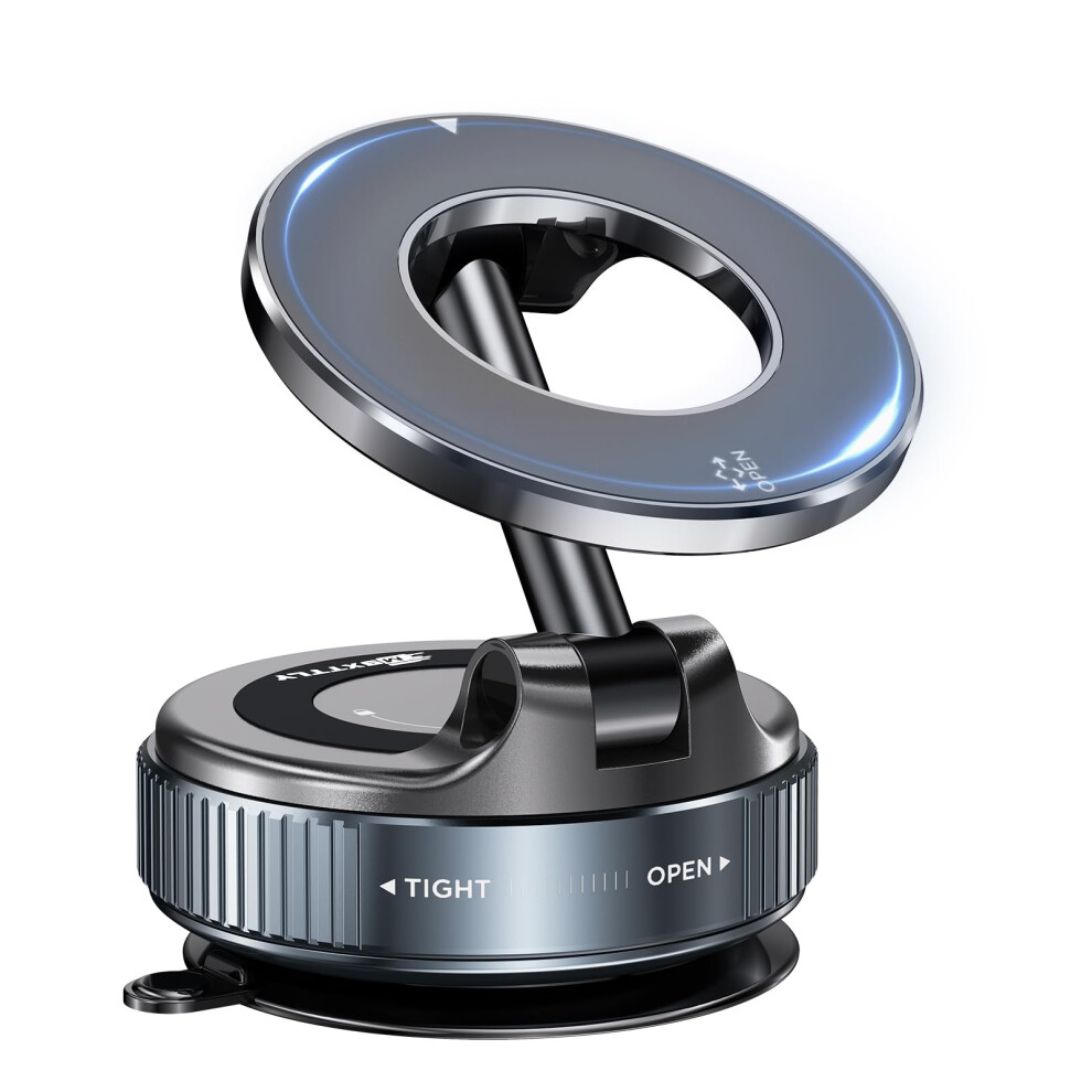 Magnetic Car Phone Mount Compatible With Magsafe, 360 Rotation, Vacuum Suction, Foldable Design, Black 9199774949361