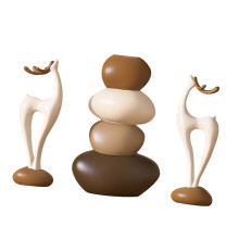 Stacked Stone Flower Vase Resin Deer Figurines-Deer and vase