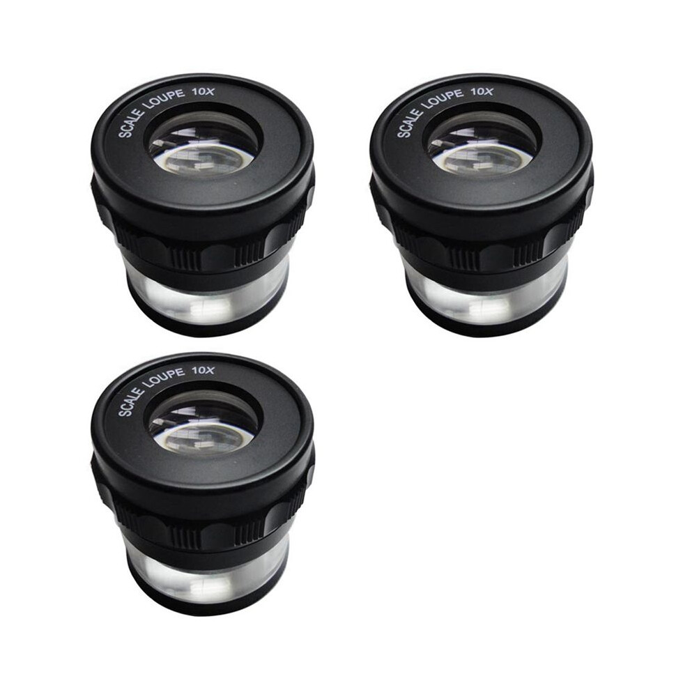 3pcs 10X Stand Measuring Magnifier Scale Loupe Magnifying Glass 10X with Scaled Magnifier