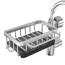 SvamphåLlare över Kranen KöKsdiskbäNk Organizer, Space Aluminium LöStagbar HäNgande Kran Avloppsstativ med Krok Silver