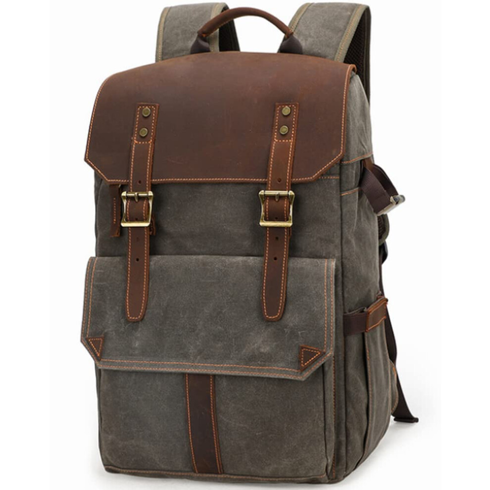 Camera Backpack Waterproof Waxdyed Canvas Largecapacity Outdoor Camera Bag Yellow/Grey 9199774950039
