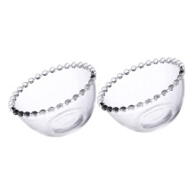 Clear Glass Salad Bowls 2Piece Beaded Edge Dessert And Fruit Serving Set, Transparent Food Containers For Centerpiece