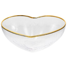 HeartShaped Glass Fruit Bowl Large Coral Red GoldEdged Rim NonSlip Pattern For Parties And Daily Use