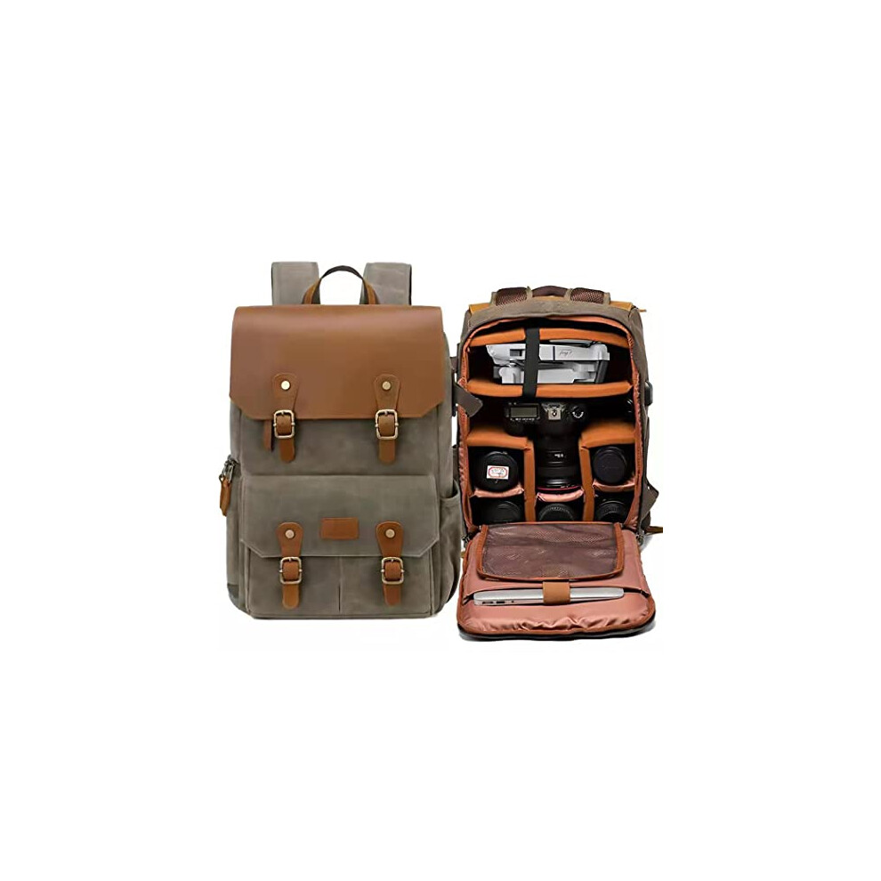 Largecapacity Waterproof Slr Camera Canvas Backpack Frontopening Design Style 2 Army Shockproof Protection Green 9347817492781