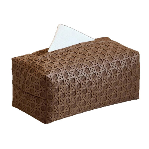Support de boîte à mouchoirs en PU de Style rotin, facile à-brun