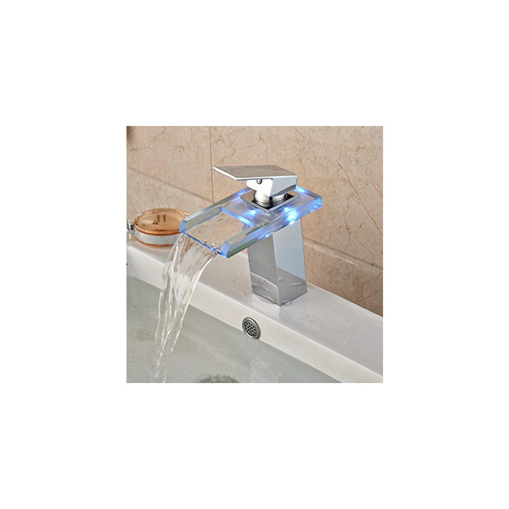 Deck Mount Chrome Finish Countertop Basin Mixer Taps With Led Water Spout Faucet 9347817493313