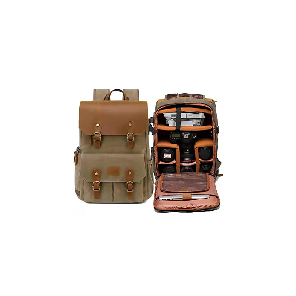Largecapacity Waterproof Slr Camera Canvas Backpack Frontopening Design Khaki Shockproof Protection Travel Bag 9189345531392