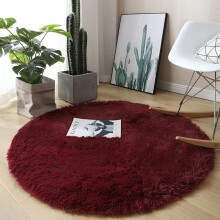 Fluffy Shaggy Area Rugs Round 160 Cm Burgundy, Anti Slip Circular Rug For Living Room Bedroom, Soft Winter Floor Carpet