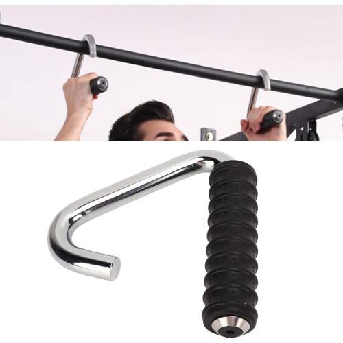 Pull up Handles Neutral Grip C Shaped Silver Universal Rubber Wrapped Dumbbell Attachment For Gym 2