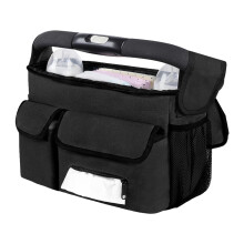 Baby Pushchair Organiser With Insulated Cup Holder And Shoulder Strap Black