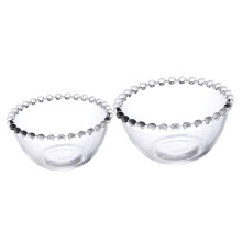 Decorative Clear Glass Bowls 2Piece Set Beaded Edge For Dessert And Fruit, Home Use, Parties And Restaurants