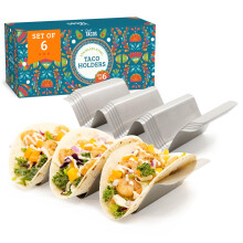 Chef Tacos Stainless Steel Taco Holder Set of 6 - Taco Holder Stand with Handles, Dishwasher and Grill Safe Taco Rack, Taco Serving Set, BPA-Free Met