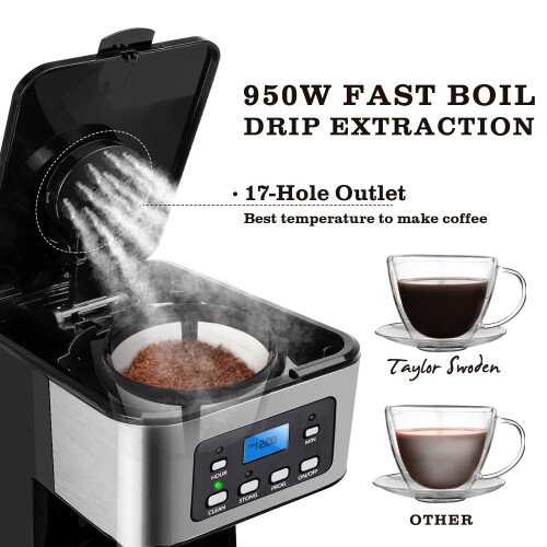Taylor Swoden Filter Coffee Machine, Drip Coffee Maker with Programmable 24hr Timer, Keep Warm & Anti-Drip, Reusable Filter Fast Brewing - Darcy 950W 1